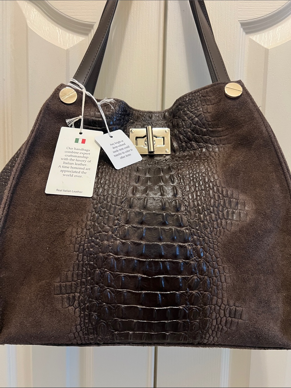 Lilium firenze Italian Leather Tote Bag – Structured Croc-Embossed Designer
